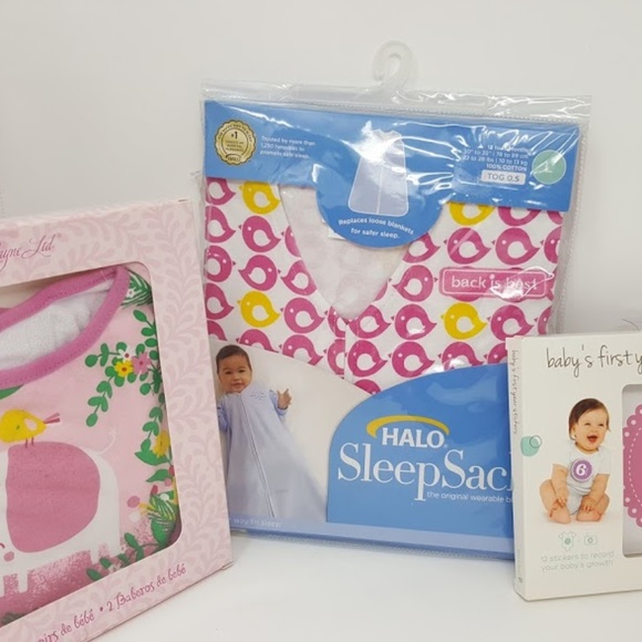 Halo Other - Set- Pink Baby Bibs, Baby Halo Blanket, Stickers